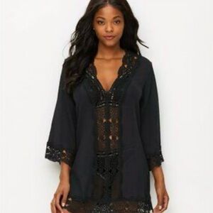 La Blanca V Neck Black Crochet Swim‎ Cover